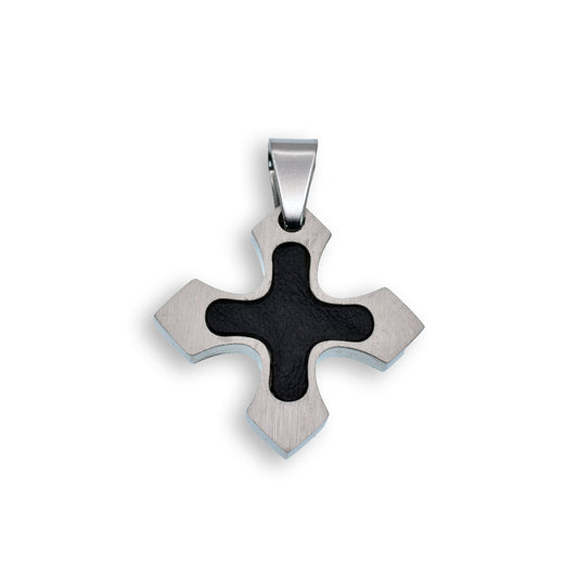 Rhodium Plated Stainless Steel Carbon Cross Pendant Christian Charm