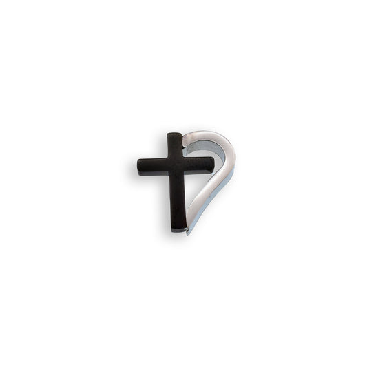 Black & Rhodium Plated Stainless Steel Half Heart Cross Pendant Christian Charm