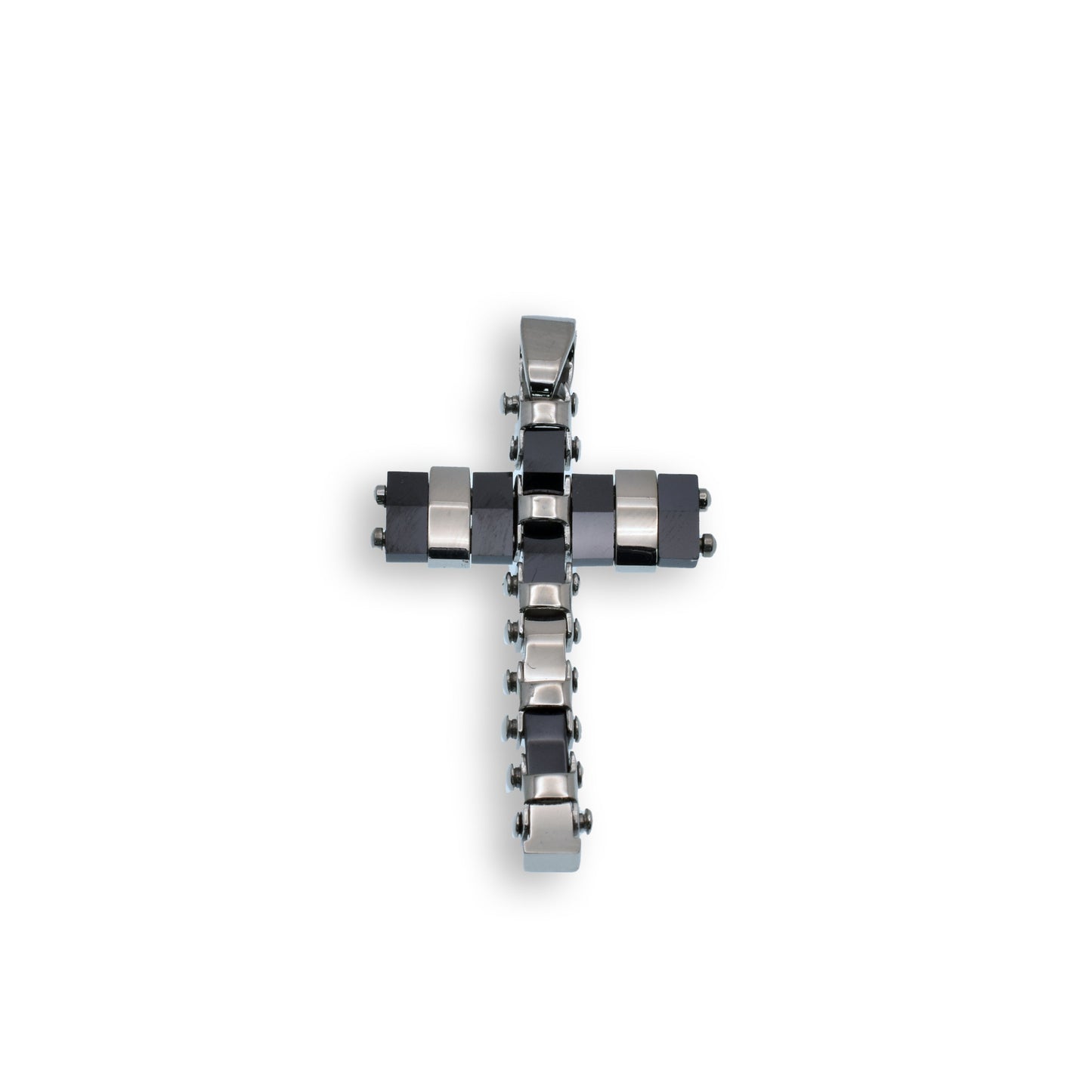 Black & Rhodium Plated Stainless Steel Flexible Cross Pendant Christian Charm