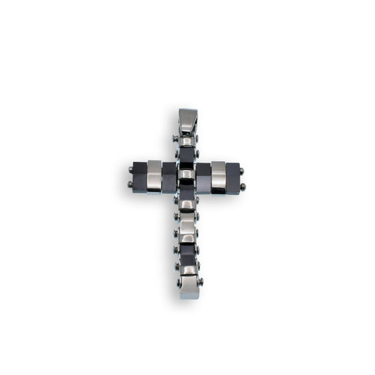 Black & Rhodium Plated Stainless Steel Flexible Cross Pendant Christian Charm