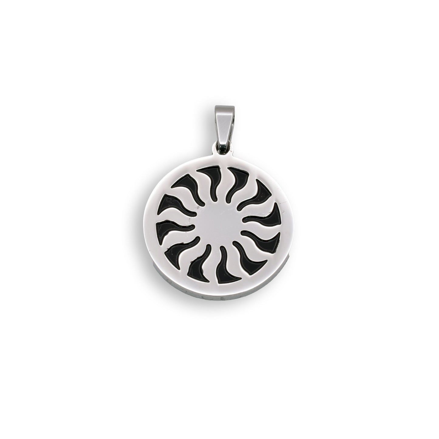 Rhodium Plated Stainless Steel Sun & Black Enamel Pendant Sunshine Life Charm