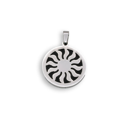 Rhodium Plated Stainless Steel Sun & Black Enamel Pendant Sunshine Life Charm