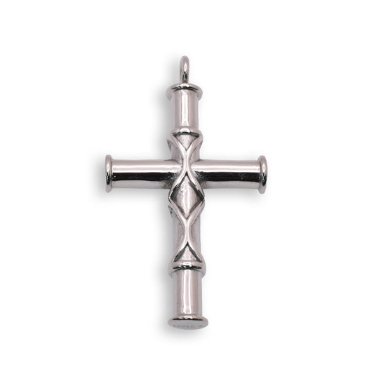 Rhodium Plated Stainless Steel Tubed Cross Pendant Christian Faith Charm