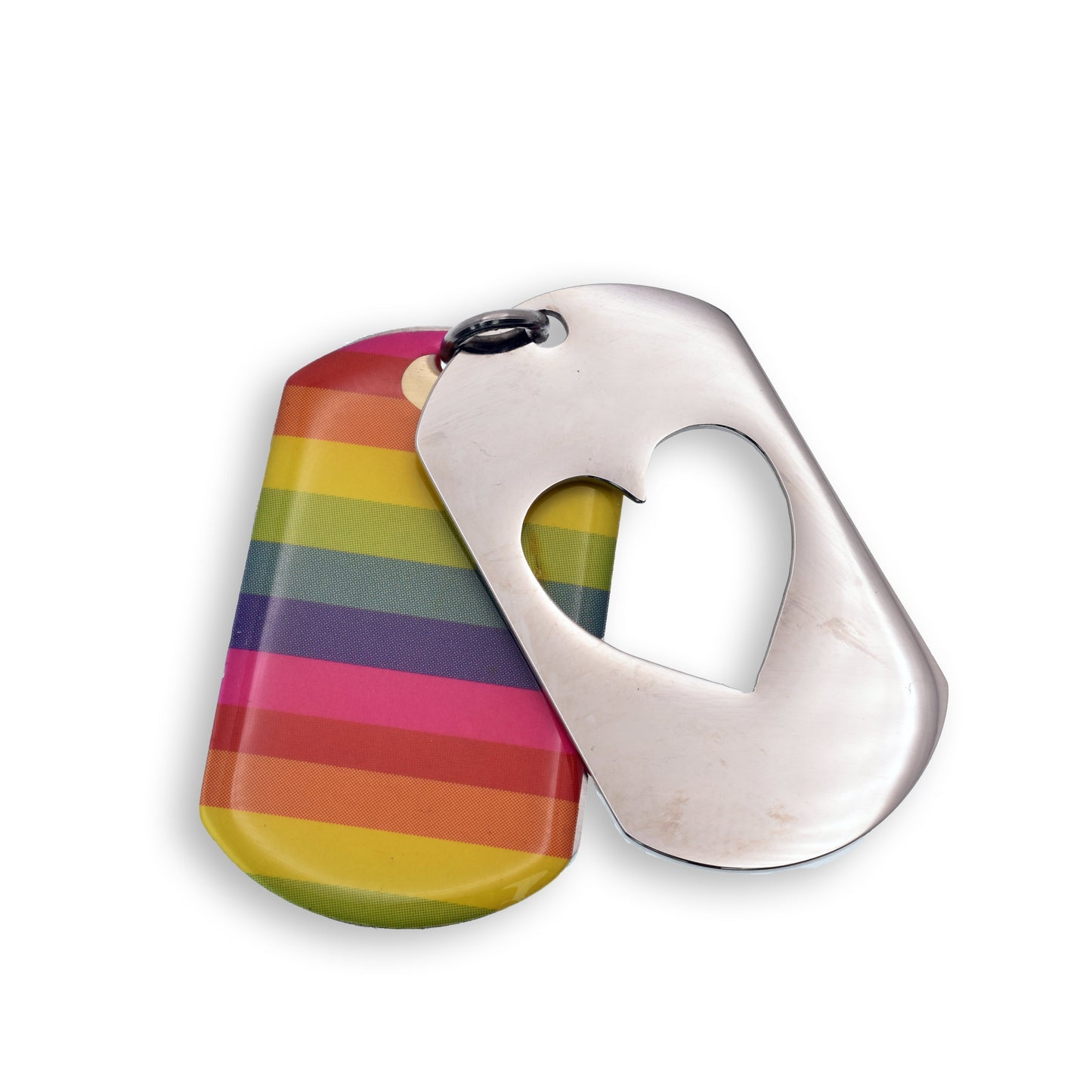 Rhodium Plated Stainless Steel Rainbow Pride Heart Dog Tag Pendant Love Charm