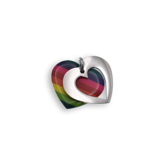 Rhodium Plated Stainless Steel Rainbow Pride Open Heart Pendant Love Charm