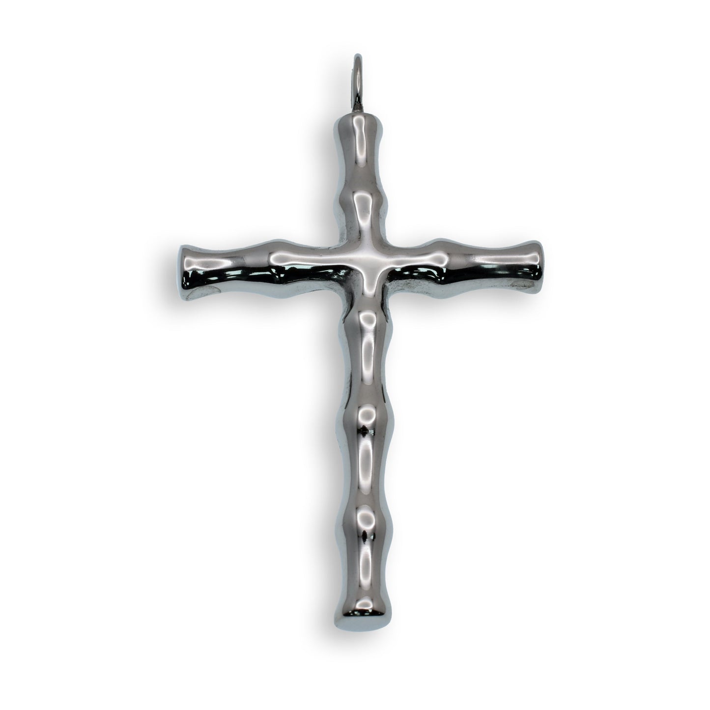 Rhodium Plated Stainless Steel Wave Tube Cross Pendant Christian Faith Charm