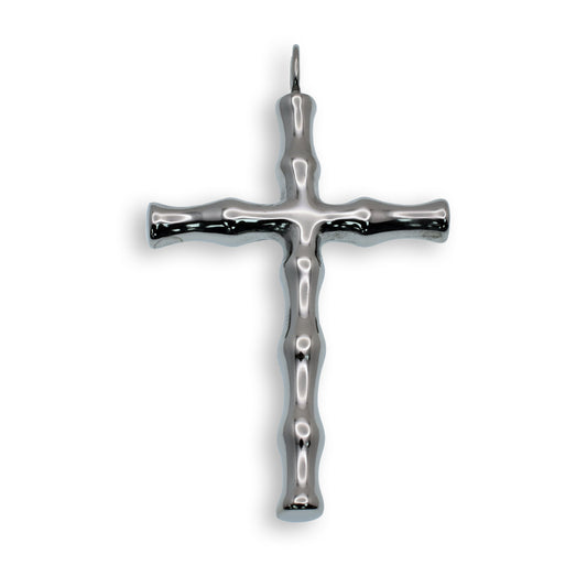 Rhodium Plated Stainless Steel Wave Tube Cross Pendant Christian Faith Charm