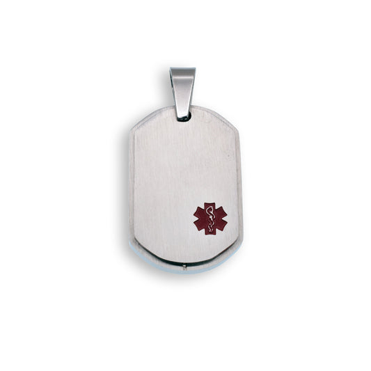Rhodium Plated Stainless Steel Engravable Medical ID Dog Tag Pendant Charm