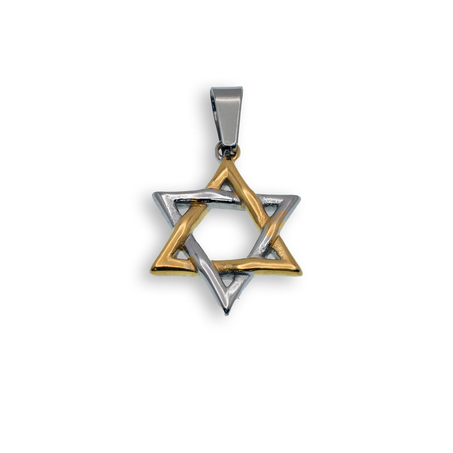 Two Tone Gold & Rhodium Plated Stainless Steel Jewish Star of David Pendant