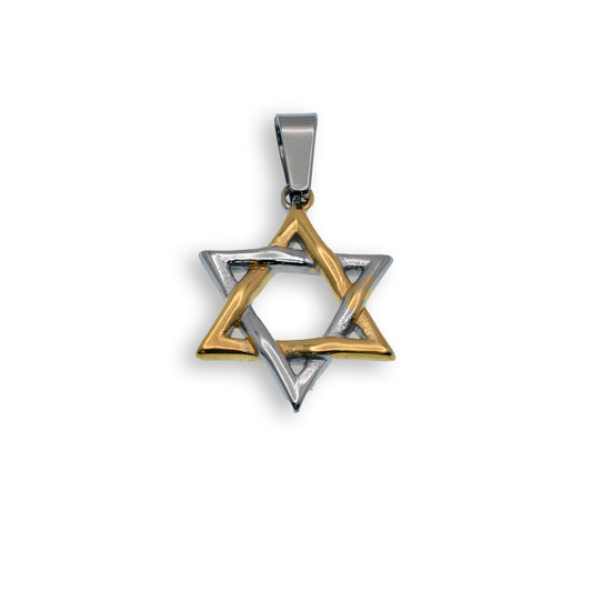 Two Tone Gold & Rhodium Plated Stainless Steel Jewish Star of David Pendant