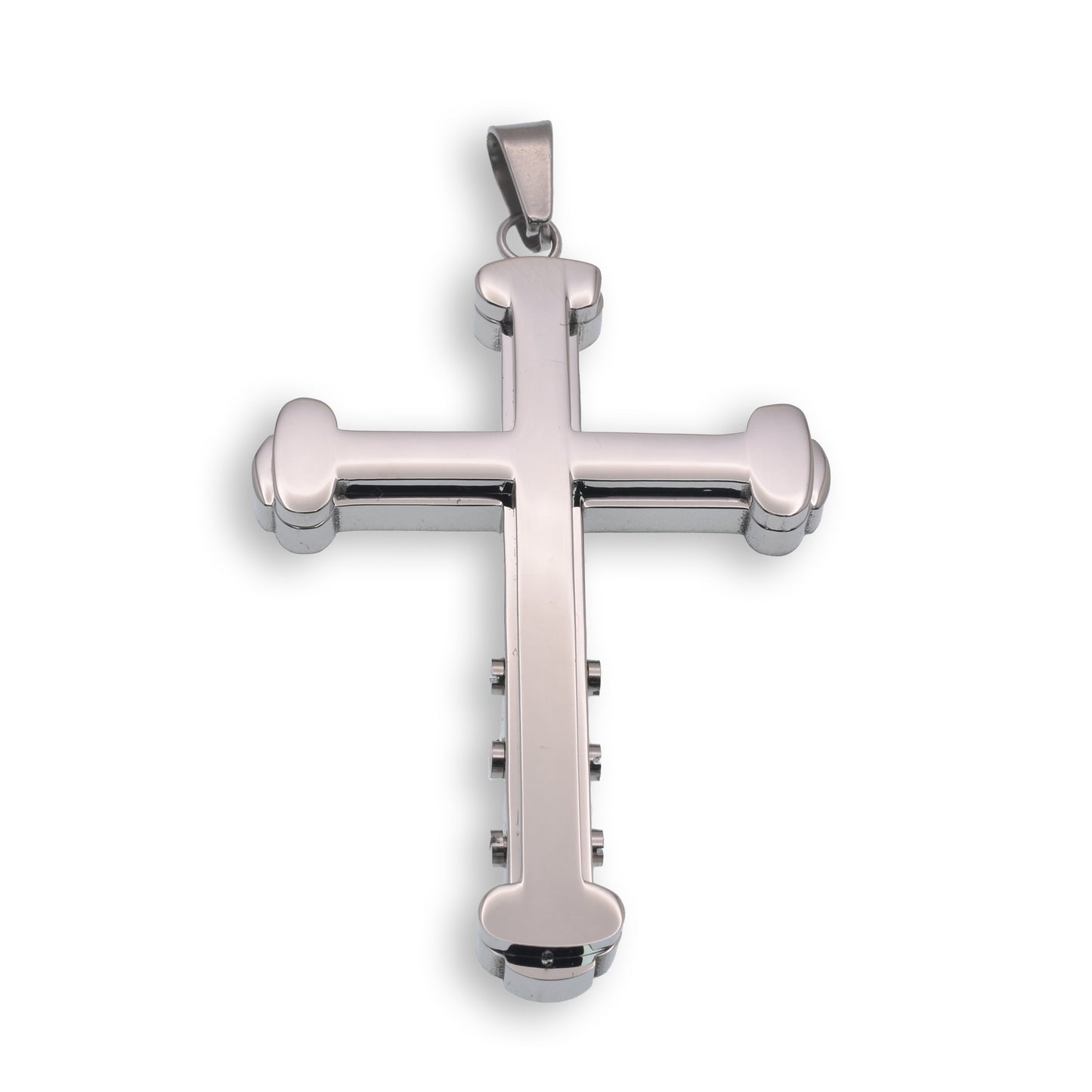 Rhodium Plated Stainless Steel Rounded Cross Pendant Christian Faith Charm