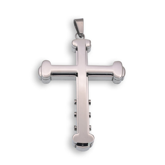 Rhodium Plated Stainless Steel Rounded Cross Pendant Christian Faith Charm