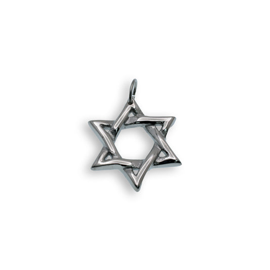 Rhodium Plated Stainless Steel Jewish Star of David Pendant Judaism Charm