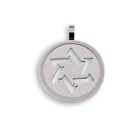 Rhodium Plated Stainless Steel Jewish Star of David Round Pendant Judaism Charm