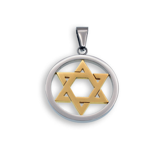 Two Tone Gold & Rhodium Plated Stainless Steel Jewish Star of David Pendant