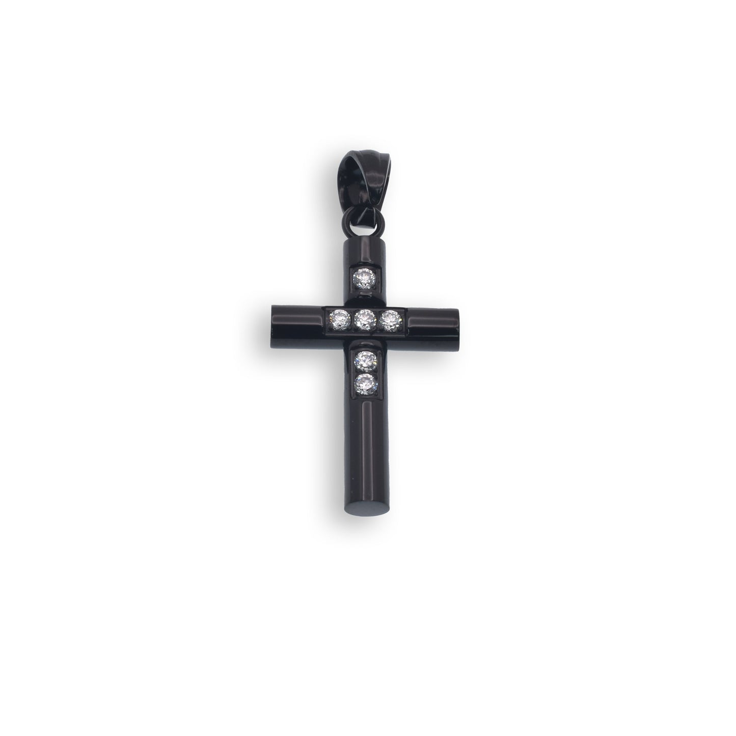 Black Rhodium Plated Stainless Steel Clear CZ Cross Pendant Christian Charm
