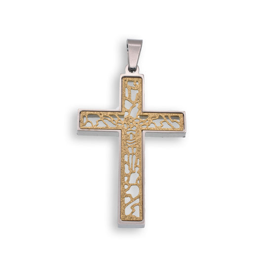 Gold & Rhodium Plated Stainless Steel Abstract Shimmer Jesus Crucifix Pendant