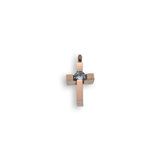 Rhodium Plated Stainless Steel Mini Block Clear CZ Cross Pendant Christian Charm