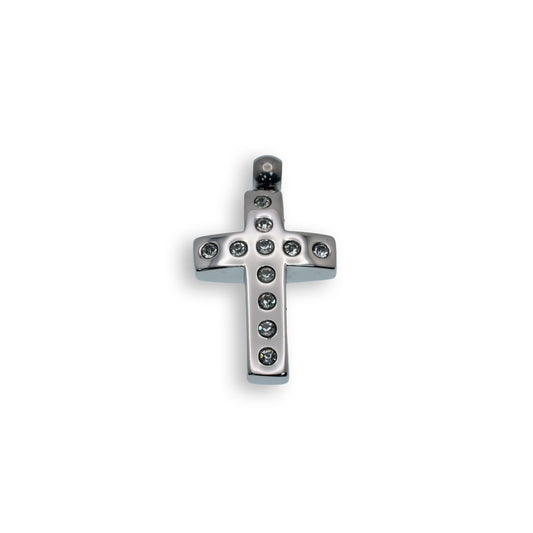 Rhodium Plated Stainless Steel Clear CZ Cross Pendant Christian Faith Charm