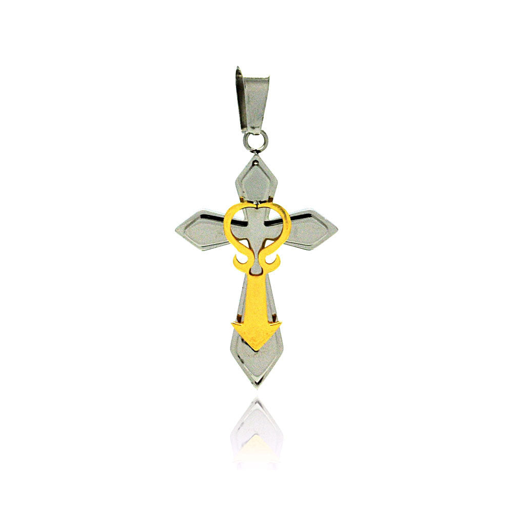 Gold & Rhodium Plated Stainless Steel Embellished Cross Pendant Christian Charm