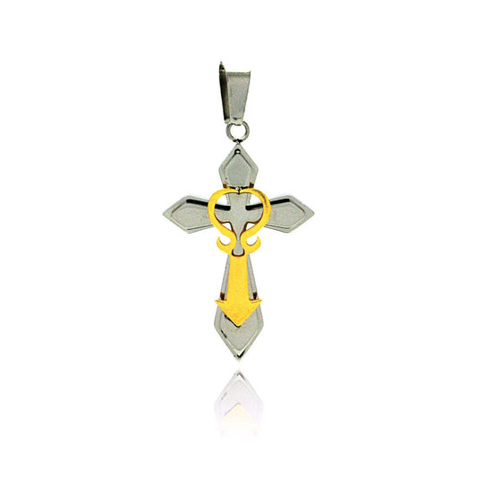 Gold & Rhodium Plated Stainless Steel Embellished Cross Pendant Christian Charm