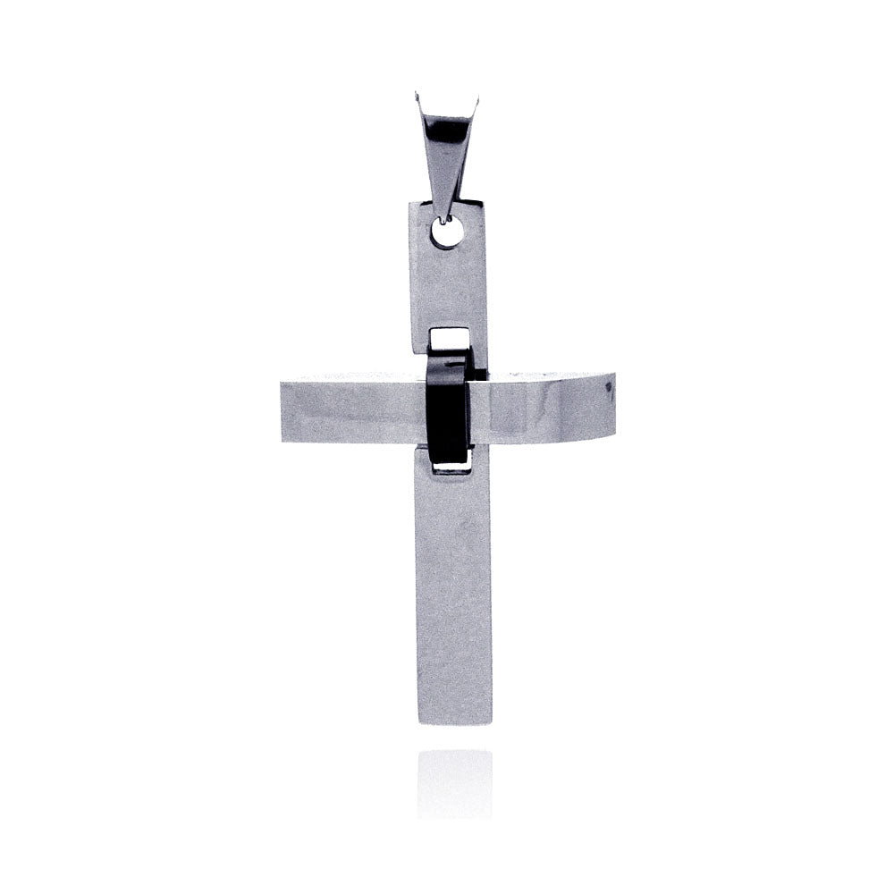 Rhodium Plated Stainless Steel & Black Bound Cross Pendant Christian Faith Charm