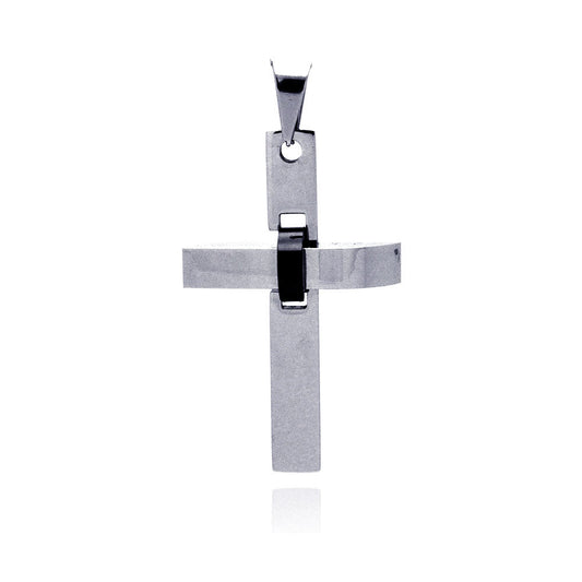 Rhodium Plated Stainless Steel & Black Bound Cross Pendant Christian Faith Charm