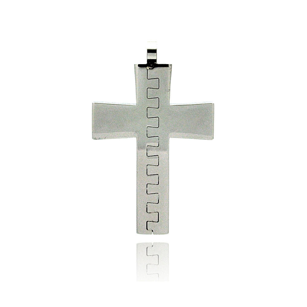 Rhodium Plated Stainless Steel Puzzle Cross Pendant Christian Faith Charm