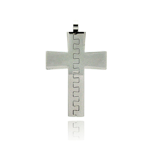 Rhodium Plated Stainless Steel Puzzle Cross Pendant Christian Faith Charm
