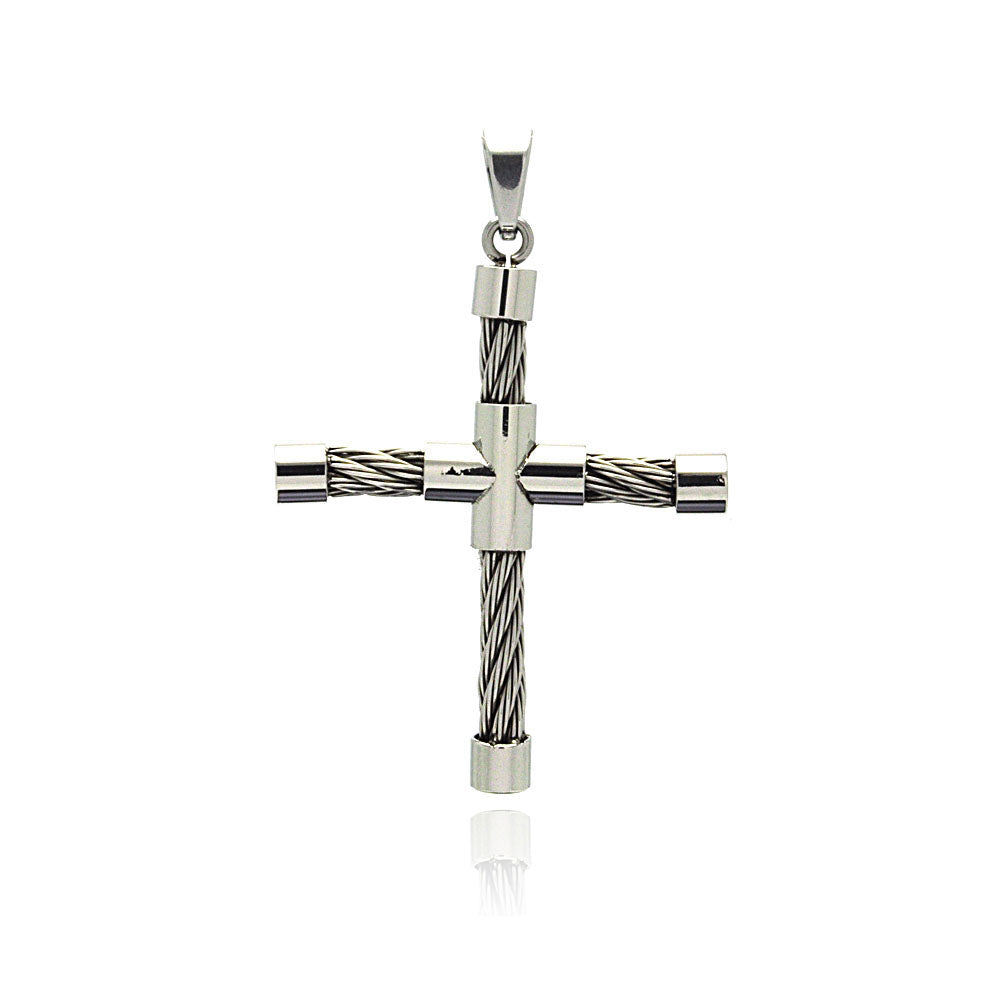 Rhodium Plated Stainless Steel Cable Cross Pendant Christian Faith Charm