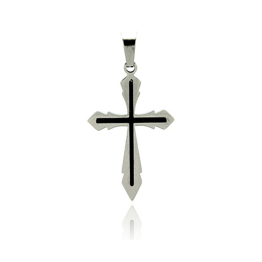Black & Rhodium Plated Stainless Steel Simple & Sleek Cross Pendant Charm