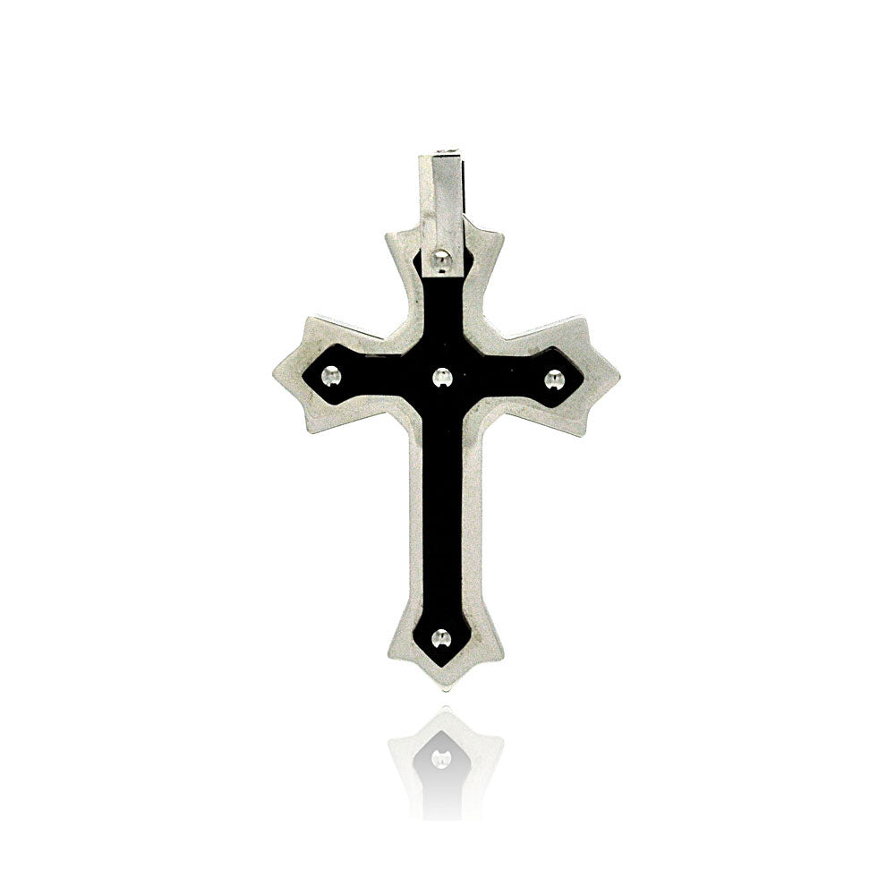 Black & Rhodium Plated Stainless Steel Double Layer Cross Pendant Charm