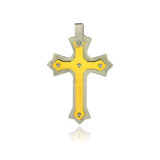 Two Tone Gold & Rhodium Plated Stainless Steel Cross Pendant Christian Charm