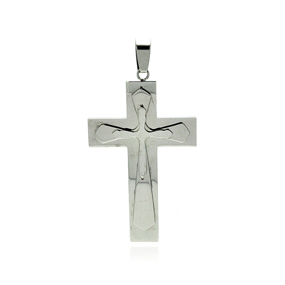 Rhodium Plated Stainless Steel Large Triple Prayer Cross Pendant Christian Charm