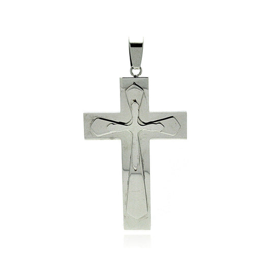 Rhodium Plated Stainless Steel Large Triple Prayer Cross Pendant Christian Charm