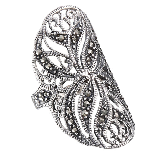 Marcasite Filigree Swirl Statement Ring New .925 Sterling Silver Band Sizes 6-9
