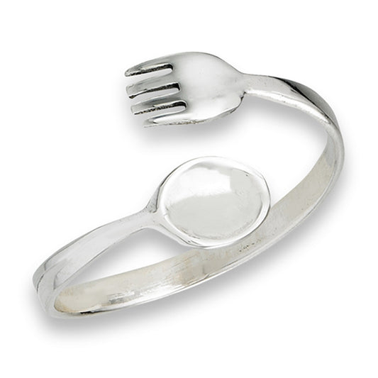 Open Adjustable Fork Spoon Utensils Ring Sterling Silver Thumb Band Sizes 4-9
