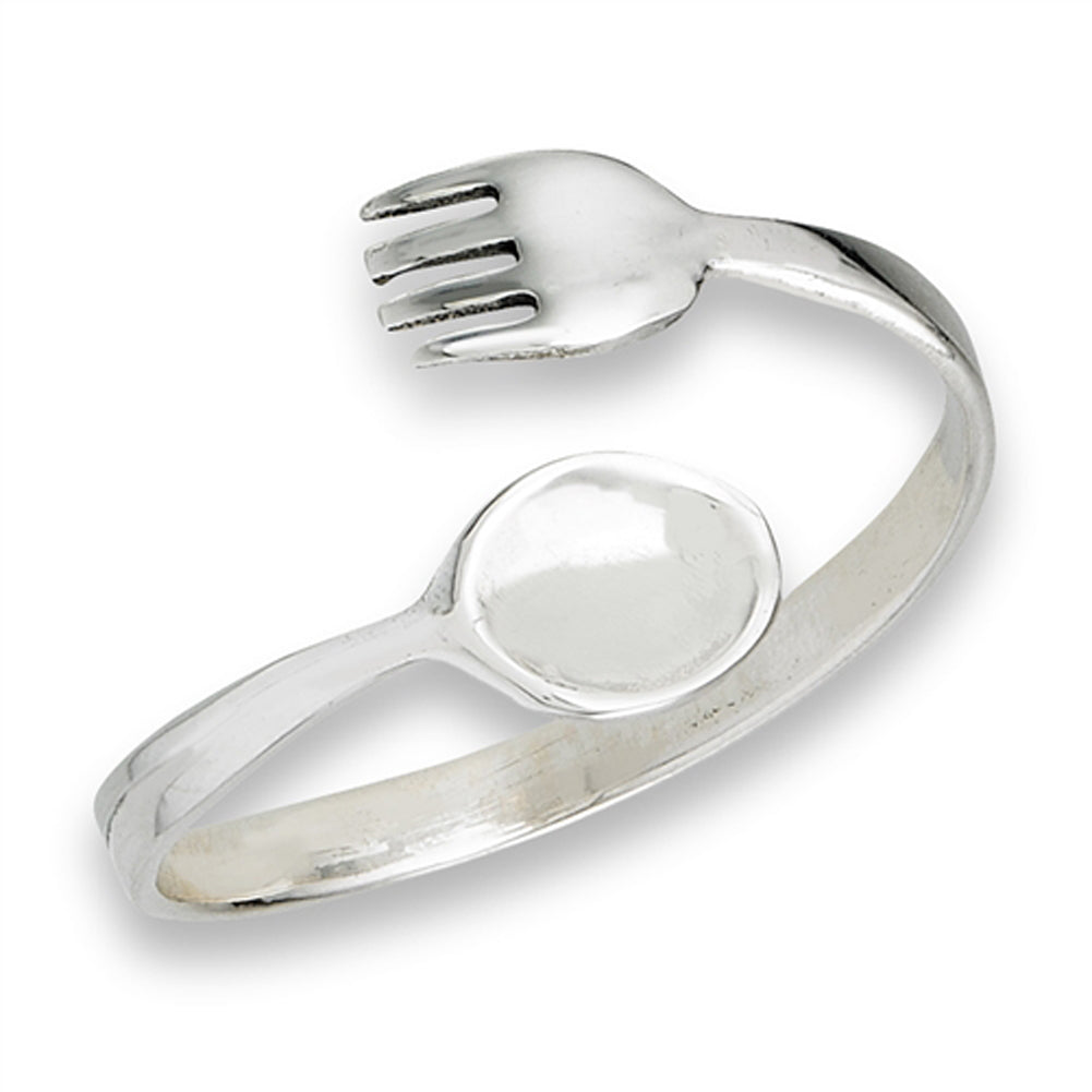 Open Adjustable Fork Spoon Utensils Ring Sterling Silver Thumb Band Sizes 4-9