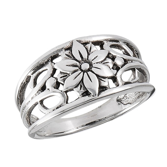 Oxidized Filigree Flower Daisy Leaf Ring New 925 Sterling Silver Band Sizes 5-9