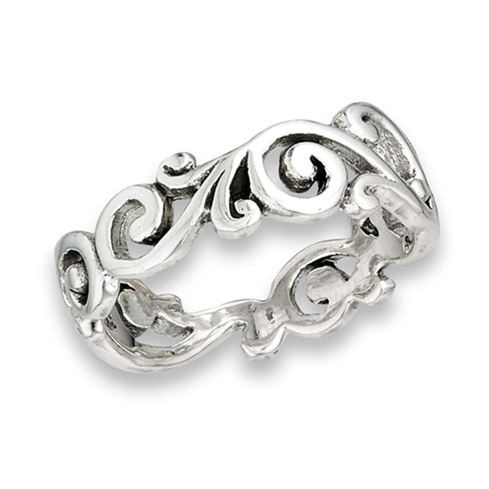 Vintage Eternity Swirl Oxidized Ring New .925 Sterling Silver Band Sizes 6-9