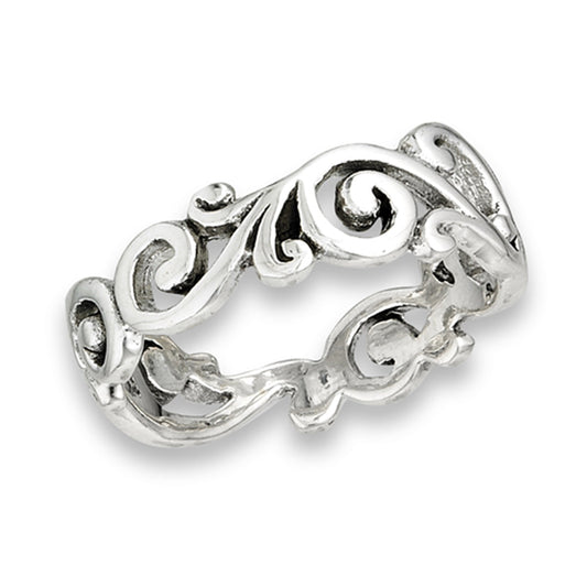 Vintage Eternity Swirl Oxidized Ring New .925 Sterling Silver Band Sizes 6-9