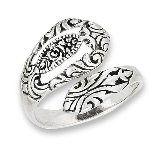 Oxidized Victorian Style Spoon Rose Flower Ring Sterling Silver Band Sizes 6-10