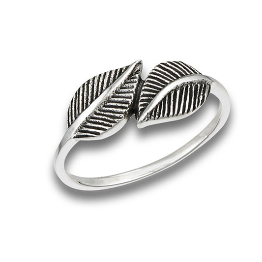 Realistic Double Leaf Plant Spoon Ring New .925 Sterling Silver Band Sizes 6-9