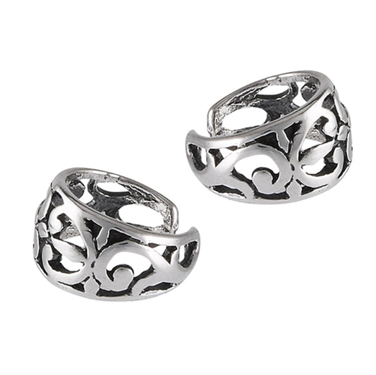 Filigree Swirl Celtic Cutout .925 Sterling Silver Detailed Tapered Ear Cuff Earrings