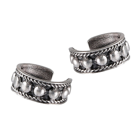Rope Bead Bali Style Bohemian .925 Sterling Silver Festival Fashion Ear Cuff Earrings