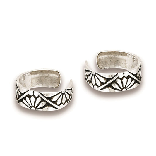 Moroccan Style Daisy Print Flower .925 Sterling Silver Oxidized Ear Cuff Earrings