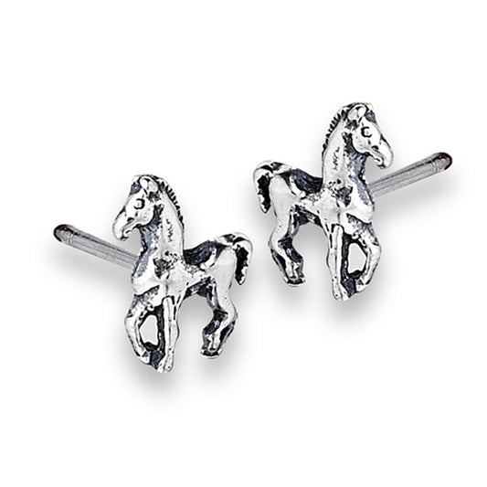 Stallion Poised Horse Pony .925 Sterling Silver Prancing Detailed Animal Stud Earrings