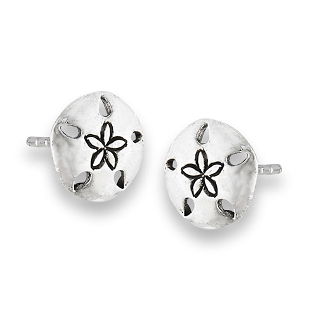 Stud Sand Dollar High Polish .925 Sterling Silver Beach Vacation Stud Earrings