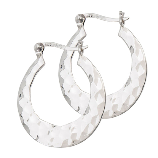 Funky Hammered Fashion Hoop Bohemian .925 Sterling Silver Infinity Earrings