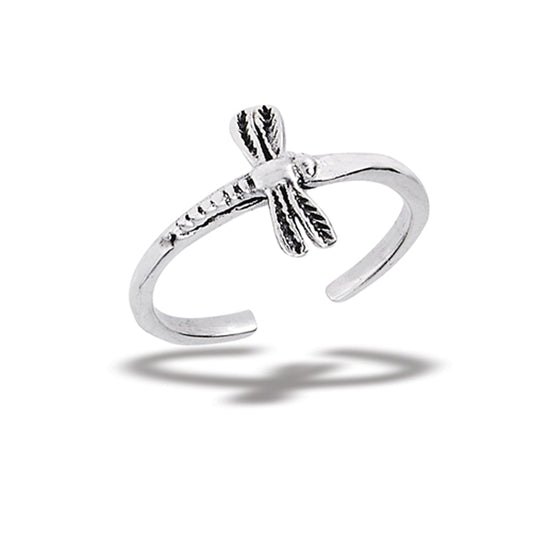 Sterling Silver Mini Dragonfly Sideways Toe & Midi Ring 925 New Adjustable Band